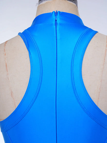 Womens Oil-shiny One-piece Bathing Suit Quick-drying Sleeveless Flat Seams High Cut Bodysuit Swimwear for Pool Beach Surfing