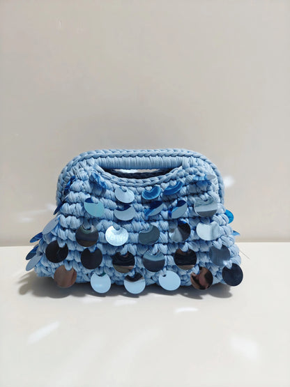 Yingzi Small Sequin Crochet Cluth Bag with Shine Paillettes Handmade Evening Bag Makeup Bag