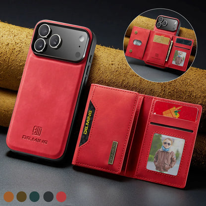 Luxury Leather Phone Case for IPhone 17 Pro Max Air16E 16 14 15 Plus 13 12 11 Pro Max Magnetic Detachable Card Stand Wallet