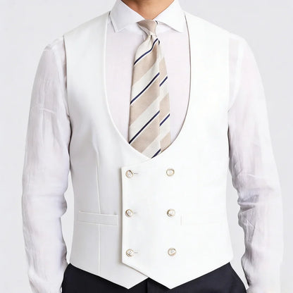 Men Vest White Solid Double Button V Neck Waistcoat For Wedding Party Banquet Business Office Work Daily Casual Men Suit Vest