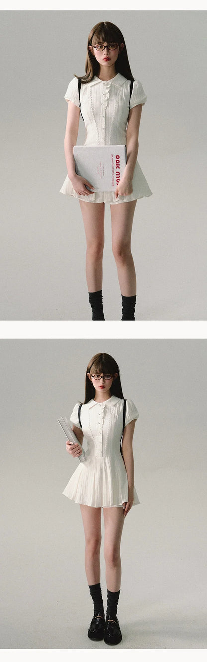 High Quality Dress A-line Elegant Sexy Lace Short Sleeved Shirt Skirt Commuting College Style Decoration Retro Dress Vestido Y2k