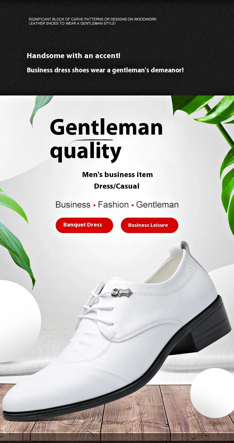 Business Men Oxford Leather Shoes Elevator Man Height Increase Insole 6CM White Black Thick Soled Formal Casual Shoes