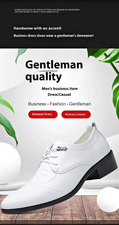 Business Men Oxford Leather Shoes Elevator Man Height Increase Insole 6CM White Black Thick Soled Formal Casual Shoes