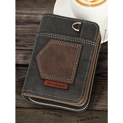 New European American Business Men's Patchwork Bifold Wallet Minimalist Foldable Zipper Slim Dollar Coin Purse