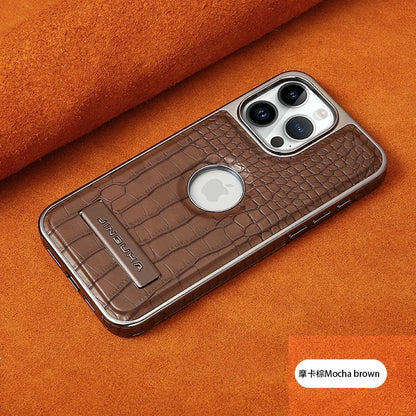 Crocodile Pattern Leather invisible Kickstand Magnetic Case For iPhone 15 16 Pro Max 14 Plus 13 12 Wireless Charging For Magsafe