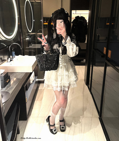 Japanese Original Lolita Lace Ruffle Edge Tied Bow High Waist Mini Skirt Spring Summer New Slim Waist Sweet Girl Y2k Skirt