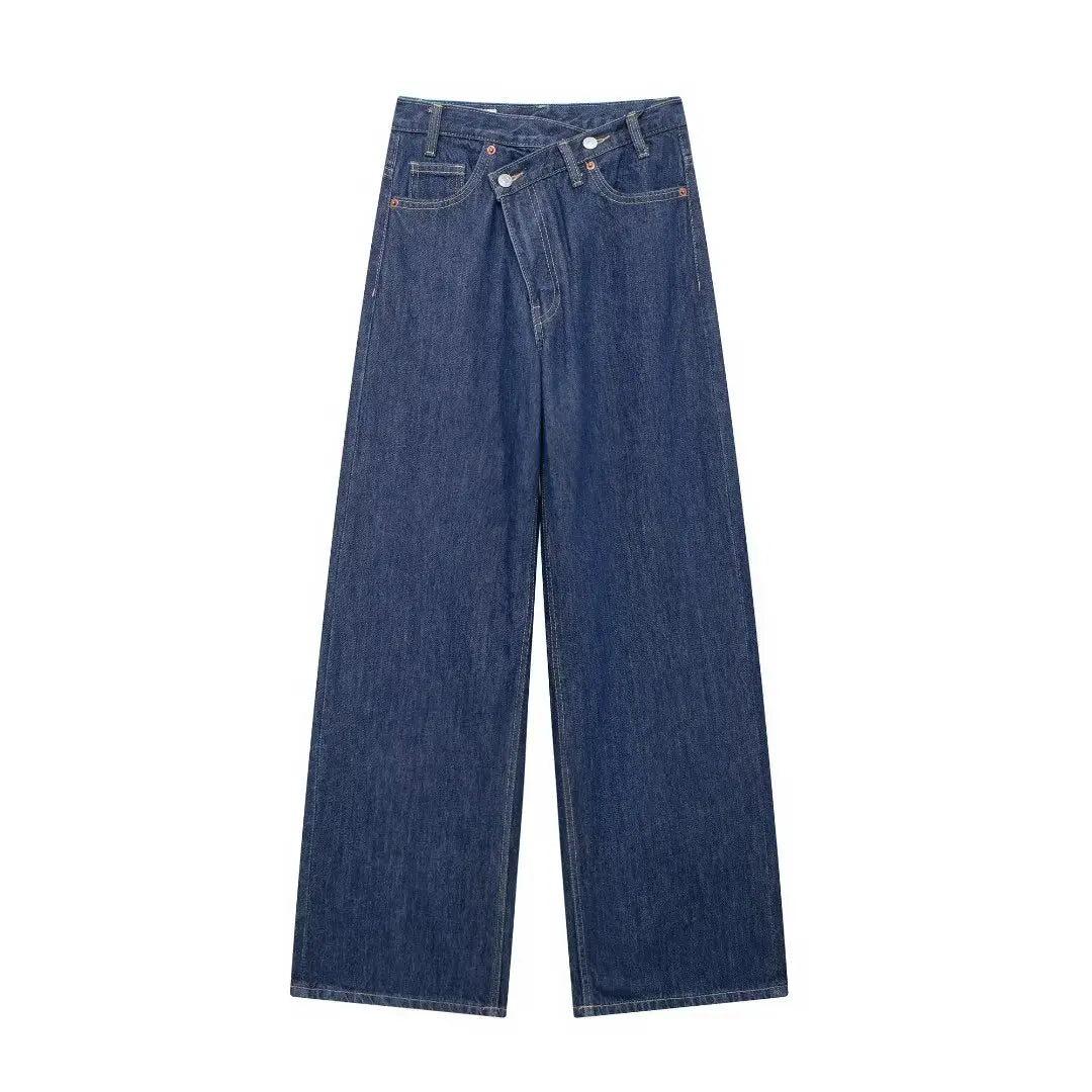 Women Fashion Denim Solid Straight Pants Jeans High Waist Full Length Casual Female Chic Lady Trousers