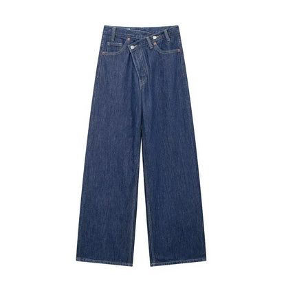 Women Fashion Denim Solid Straight Pants Jeans High Waist Full Length Casual Female Chic Lady Trousers