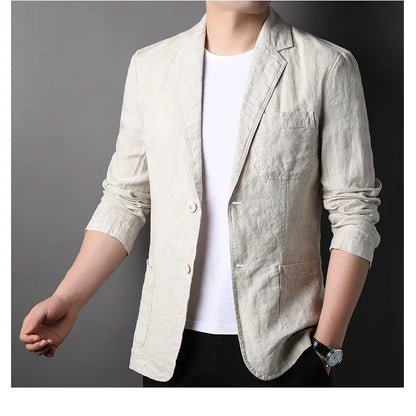 Spring Summer 2025 New High-quality Men's Fashion Handsome Linen Suit Thin Men's Coat