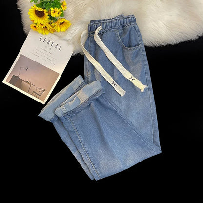 2026 New Spring Summer Men's Baggy Jeans Lyocell Fabric Wide Leg Pants Drawstring Trousers Male City Boy Plus Size S-4 5XL Y2K