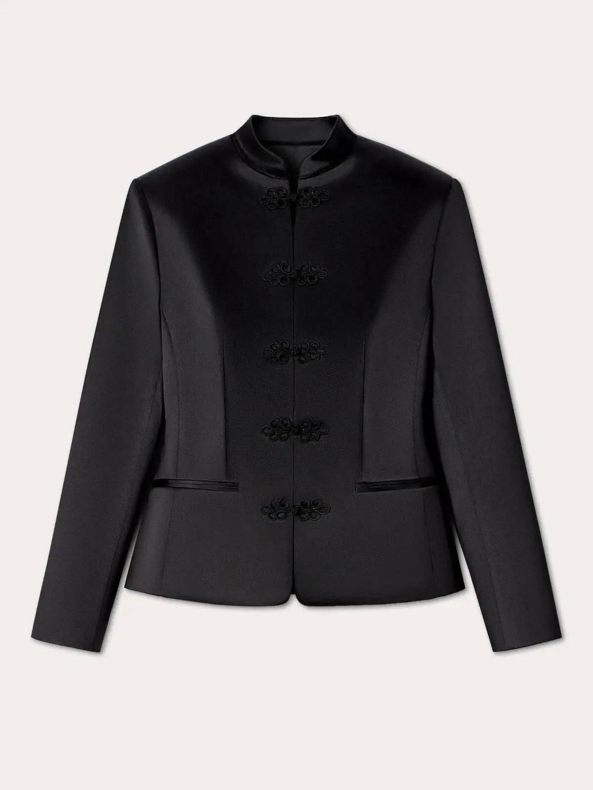 Women's Spring Summer Mandarin Collar Frog Button Cropped Chinese Style Blazer Casual 2026 Trendy Feminine Fashion Coat