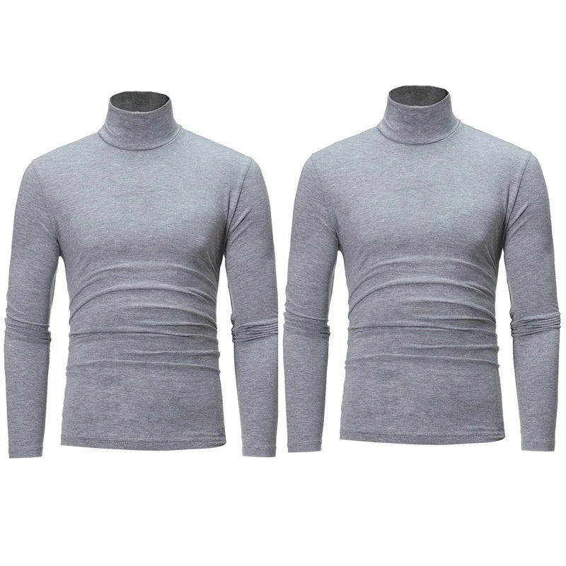 2pcs Men Thin Warm Tops Men's Autumn Long-sleeved Thermal Underwer Male High Collar Fashion T-shirt