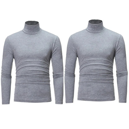 2pcs Men Thin Warm Tops Men's Autumn Long-sleeved Thermal Underwer Male High Collar Fashion T-shirt