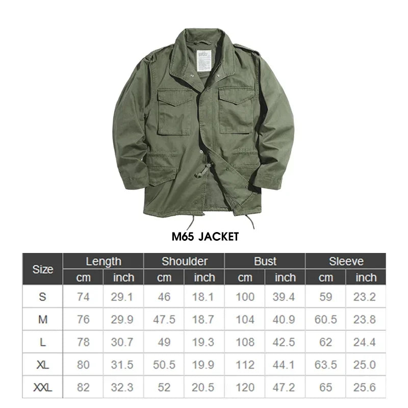 Retro M65 Jackets for Men Green Outdoor Windbreaker Vintage Casual Solid Coat Mens Clothes Multi-Pocket Jacket