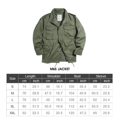 Retro M65 Jackets for Men Green Outdoor Windbreaker Vintage Casual Solid Coat Mens Clothes Multi-Pocket Jacket