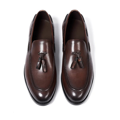 Classic Men's Genuine Leather Tassel Loafers Handmade Slip-On Casual Shoes Comfortable for Office Wedding Dressing Daily Wear