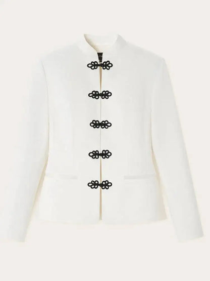 Women's Spring Summer Mandarin Collar Frog Button Cropped Chinese Style Blazer Casual 2026 Trendy Feminine Fashion Coat