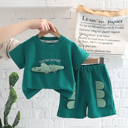New Summer Baby Girls Boys Cotton Clothes Sets  Toddler Kids 3D Cartoon Crocodile T-Shirts Top and Shorts 2pcs/Set Outfits