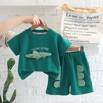 New Summer Baby Girls Boys Cotton Clothes Sets  Toddler Kids 3D Cartoon Crocodile T-Shirts Top and Shorts 2pcs/Set Outfits