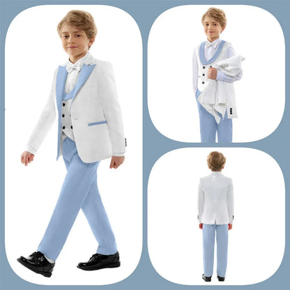 Hot Sale Boys Wedding Suit Set 4 Piece Formal Tuxedo Jacket Vest Pants Bow Tie Slim Fit Kids Suits for Boys 3-14Y Fashion Suit