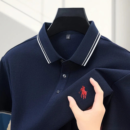 100% pure cotton men's short sleeved summer new golf casual polo shirt high-end brand designer pony embroidery design Tshirt top