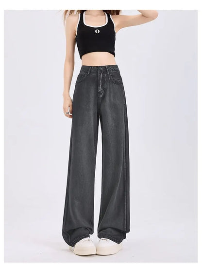 Woman Jeans 100% Lyocell Breathable Denim Wide Leg Towel Sweep drape loose 2025 Summer ice silk Baggy Famale Denim Pants 5 Color
