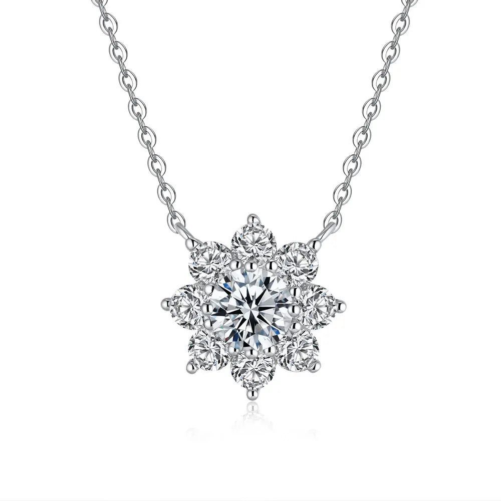 Moissanite Necklace Flower Pandent GRA Certified s925 Sterling Silver Plated 18k White Gold Fashion Necklaces for Women