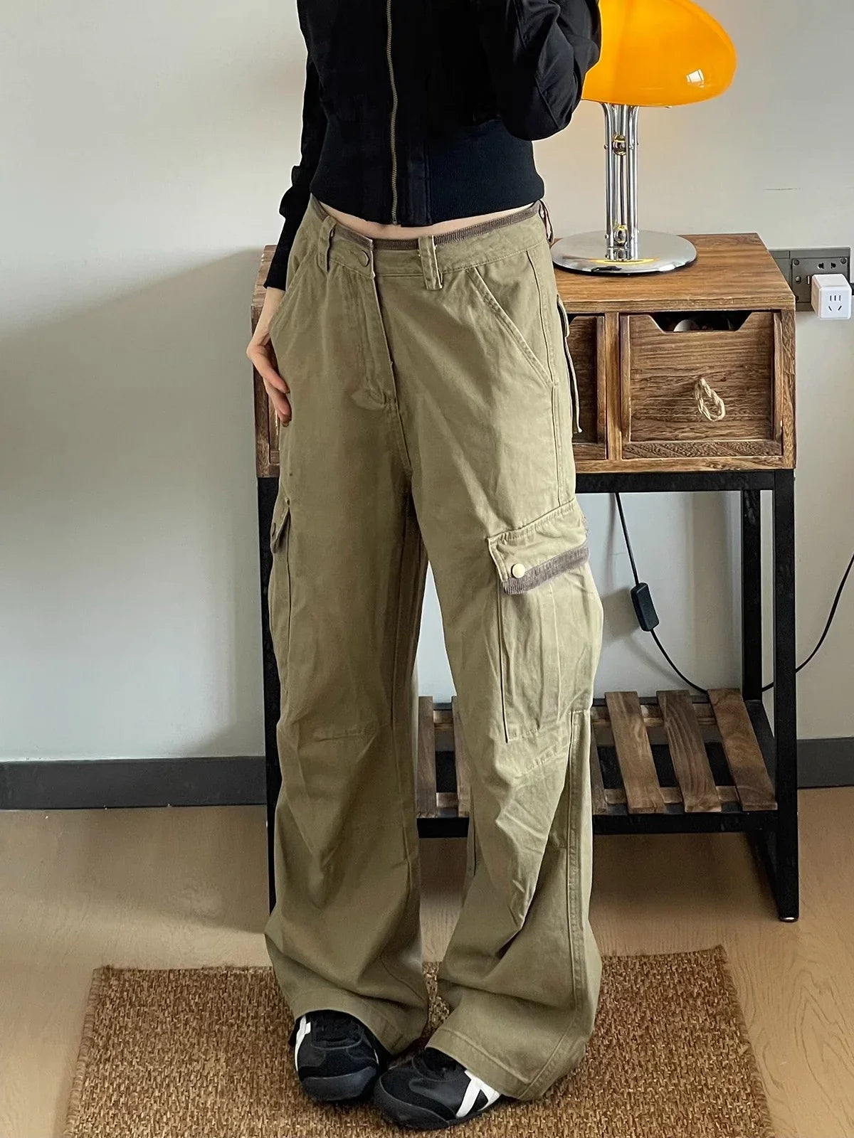 American Retro Workwear Denim Pants Women's High Waist Wide Leg Loose Straight Cut Trousers Spring Autumn New Sle Multi ket