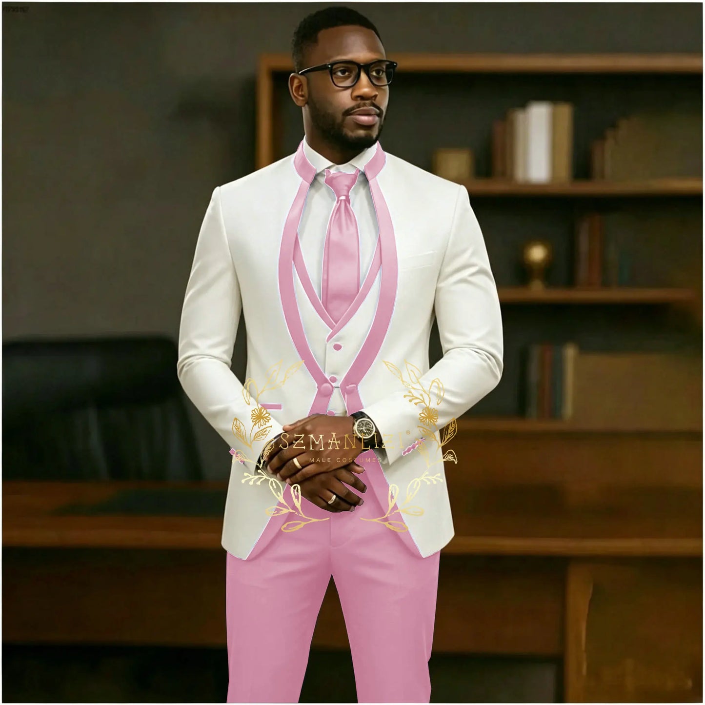 Handsome Formal Tuxedos Suits For Men Wedding Party Dress Slim Fit 3 Pieces Groomsmen Jacket Vest Pant 3 Piece Male Costume