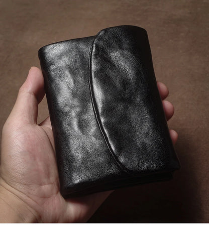 Vintage Genuine Leather Trifold Wallet for Men Women Zipper Coin Purse Driver License ID Credit Card Luxury Cowhide Wallet