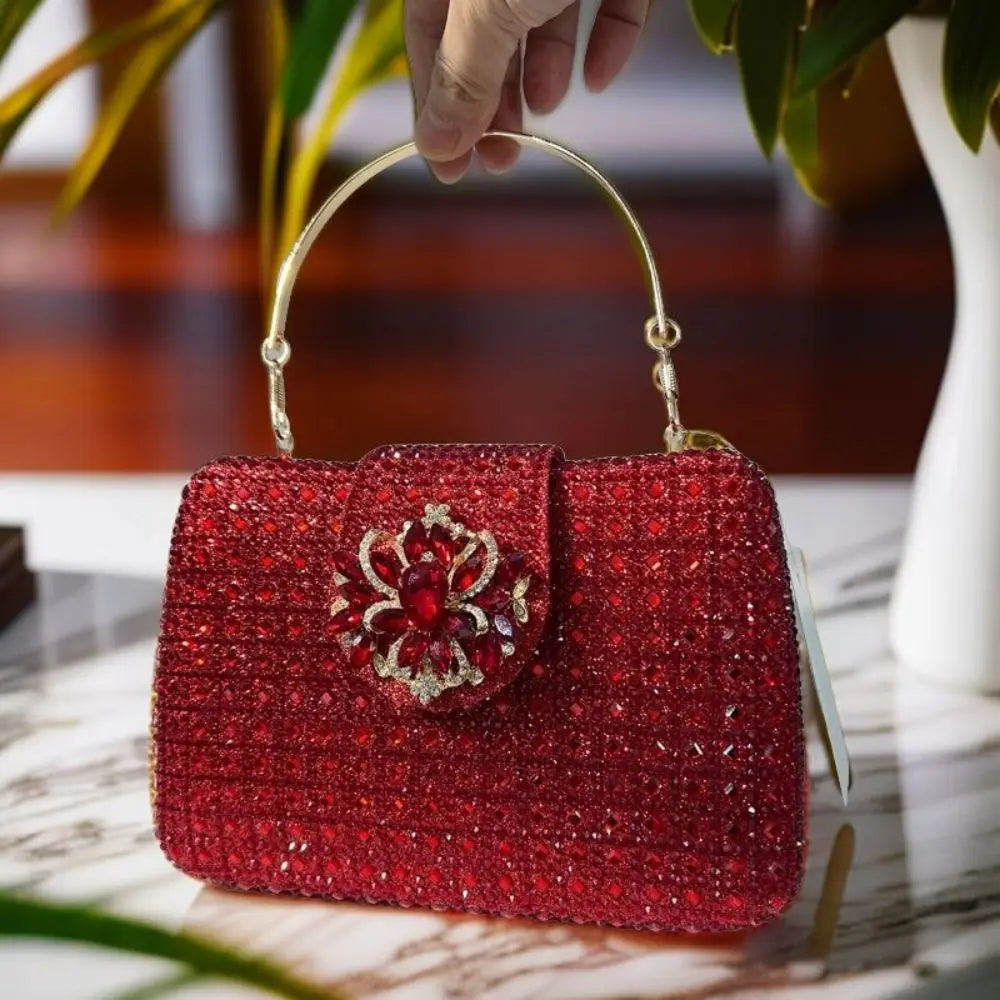 Sparkling Rhinestone Clutch Bag Lady Crystal Evening Purse Luxury Metal Handle Chain Handbag Wedding Party Dinner Diamond Bags