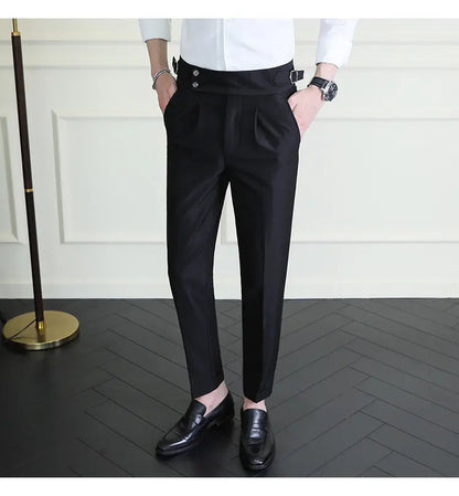 Italian Style Neapolitan High-waisted Suit Pants High Quality Fashion Men's Slim Fit Business Office Social Wedding Trousers