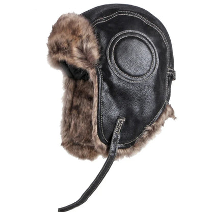 Bomber Hat New Thick Warm Men Women Russian Fur Hat Male Windproof PU Leather Ski Trapper Earflap Cap Winter Hat Ushanka