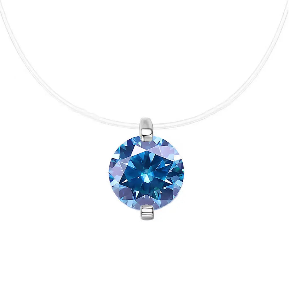 Blue Miossanite Pendant Necklace Transparent Fishing Line Clavicle Chain GRA Certified 925 Silver Choker Chain Jewelry