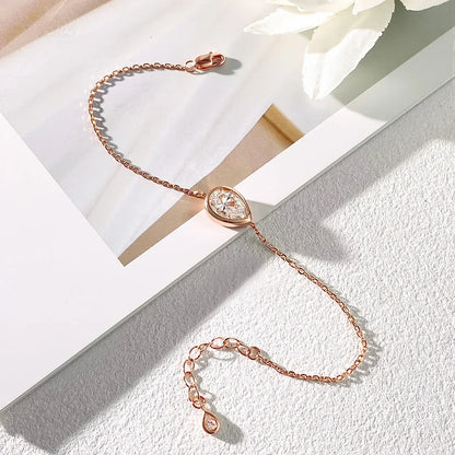 1/2CT Bezel Set Pear Oval Cut Moissanite Solitaire Link Bracelet Women S925 Silver Dainty Diamond Bridal Wrist Chain Gift
