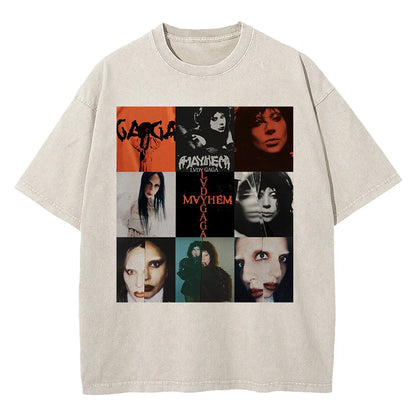 Vintage Washed Lady Gaga The Mayhem Ball Tour 2025 T Shirt Fashion Men/Women Aesthetic High Quality Acid Wash 100% Cotton Tees
