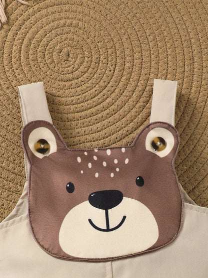 3pcs Baby Boy Outfit: Bear Patterned Romper + Hat + Polo Shirt, Comfortable Spring & Summer Cute Little Gentleman Gift Set