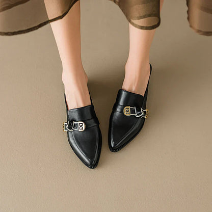 2025 French Style Genuine Leather Sandals Women Covered Toe Butterfly Knot Party Dating Sandals Office Ladies Pumps