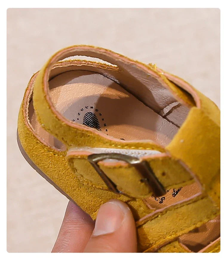 Kids Suede Sandals for Girls Anti-slippery Sole Toddler Roman Shoes with Pastel Colors Princess Beach Garden Shoes Barefoot Ins