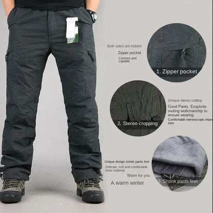 Tactical Fleece Pants Men Winter Outdoor Work Cargo Trousers Thicken Warm Baggy Long Trousers Male Multi-pocket Tactical Pants