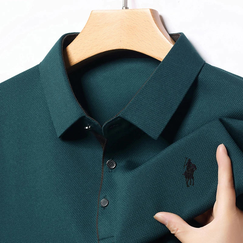 Spring and Autumn Pure Cotton Men's Long Sleeve Collar T-shirt Business Casual Fashion Comfortable Versatile Polo Shirt