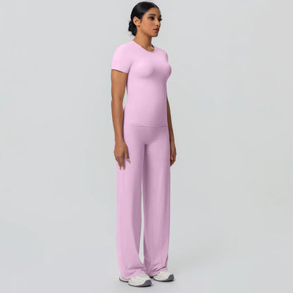 Fitness Sports Workout Yoga Set for Women Naked Feel Slim Casual Workout Top T-Shirt Quick Drying Push Up Running Pants Yoga Set