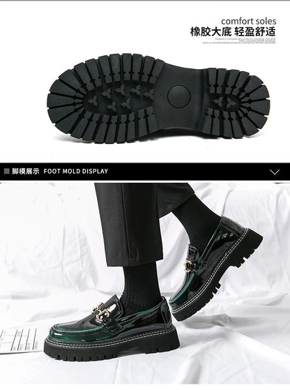 New Men Patent Leather Loafers Fashion Casual Shoes Male Thick Sole Increased Height Slip On Breathable Comfortable Driving Shoe