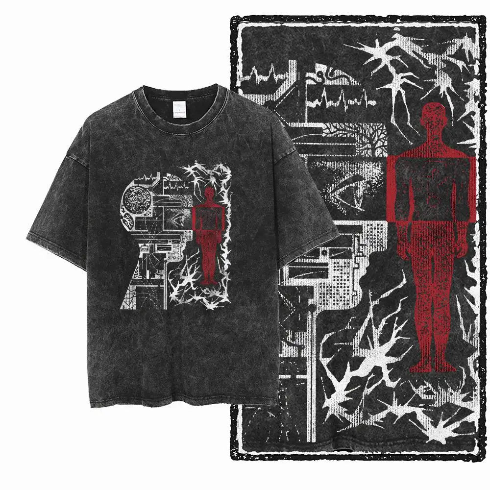 G58 Acid Washed Black Cotton Vintage Creative  Graphic Men T-shirt |  Streetwear Big Size Cool O-neck men's Tee Tshirt