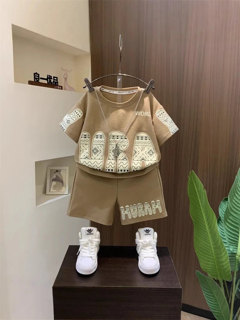 Summer Boys Cotton Leisure Print Alphabet T-Shirt+Shorts Pant Set School Kids 2PCS Tracksuit Children Sportswear Outfit 5-16 Yrs