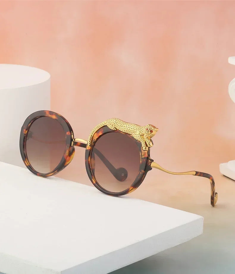 2025 Steampunk Metal Leopard Sunglasses Women Men Personalized Round Frame Sun Glasses Ladies Sunshade UV400 Gafas De Sol