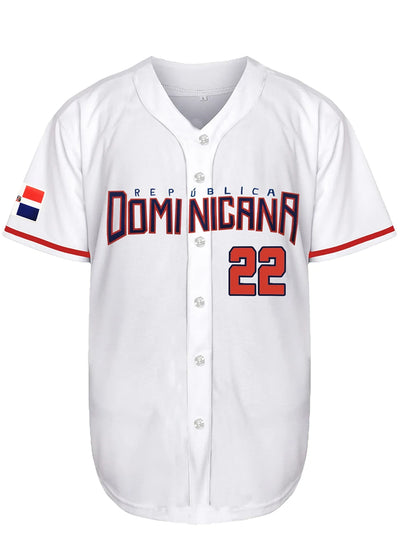 Men's 22 Dominicana Baseball Jerseys 90s Hip Hop Button Down Baseball Shirts for Party Stitched