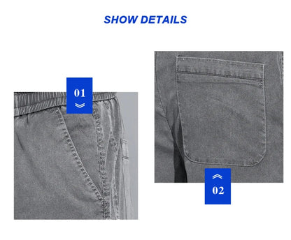 Summer Soft Lyocell Fabric Thin Loose Straight Pants Drawstring Elastic Waist Korea Casual Trousers Men's Jeans Plus Size M-5XL