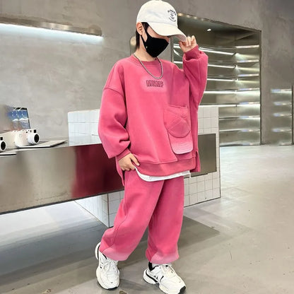 Sweatshirt Set Korean Children's Clothes 2025 Boy Clothing 7 12 Years Top Bottom Child Autumn Winter Year Old Kids Junior Boys'
