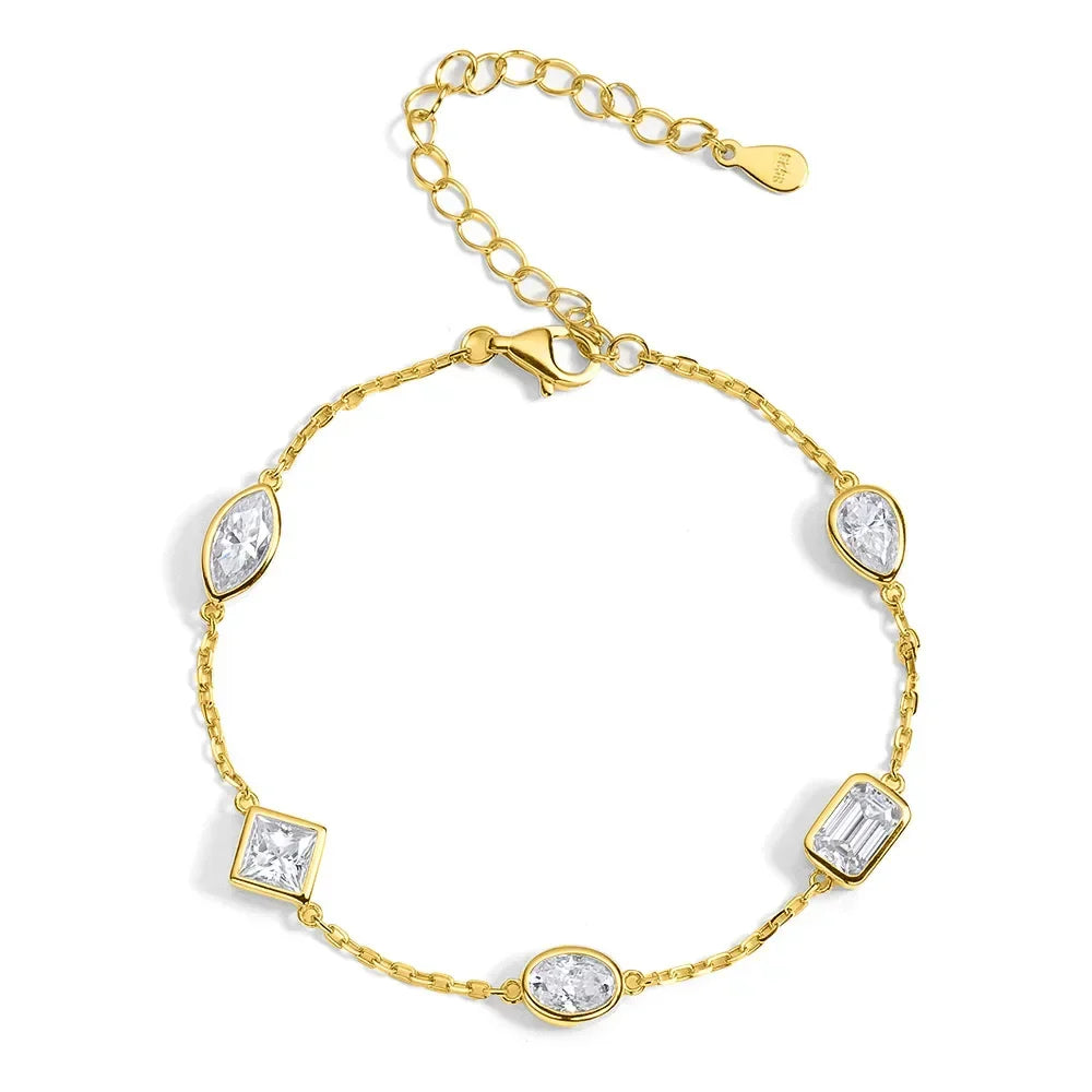 Multi Shape Moissanite Bracelets for Women S925 Silver  Certified Pear/Oval/Marquise/Princess Cut Diamond Wrist Chain